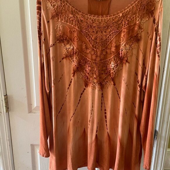 Indigo thread  plus size Burnt orange tie dye tunic size 2X - Picture 1 of 9
